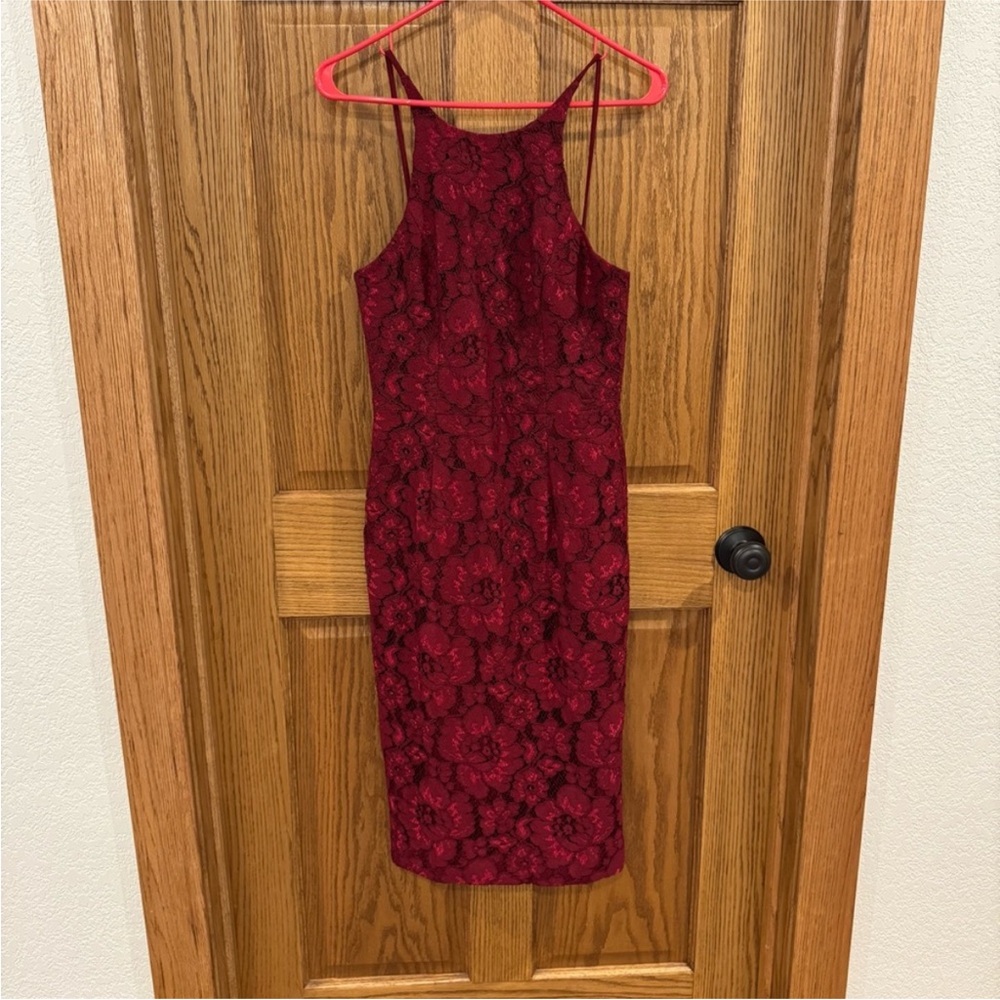 Black Halo Red Floral Lace Sheath Dress Open Back Cocktail Party 4